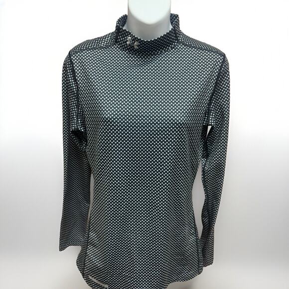 Under Armour Womens Shirt Size Medium Cold Gear Mock Long Sleeve Black Stars Top - Picture 1 of 15